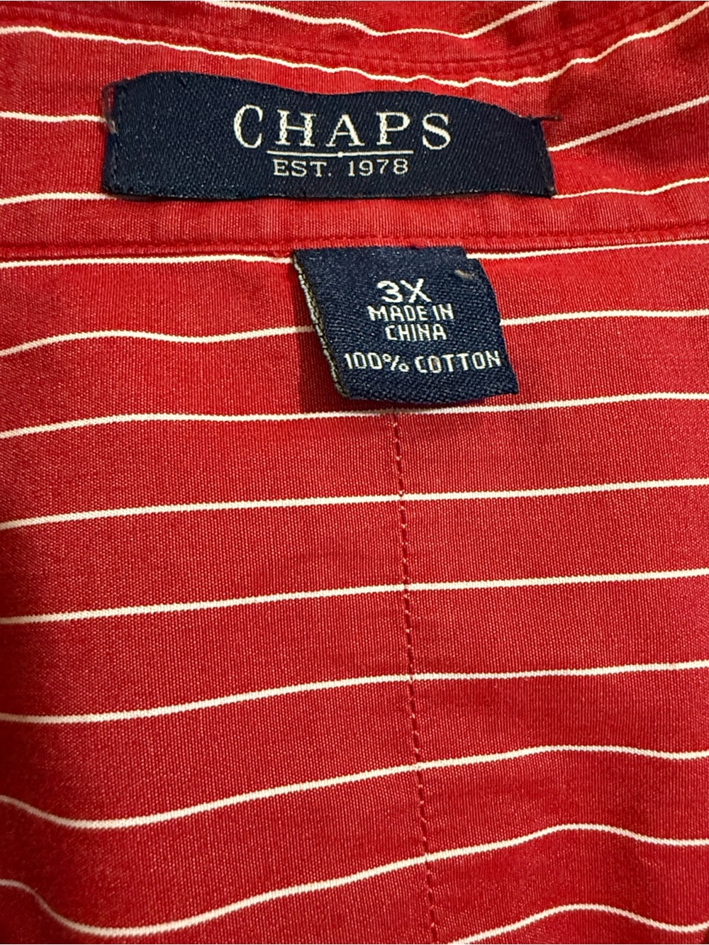 Chaps Red with White Pinstripe Cotton Shirt - Picture 2 of 6